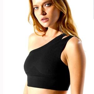 AVOCADO MERCURY BLACK ONE SHOULDER DOUBLE LAYER SPORTS BRA SIZE XS/S